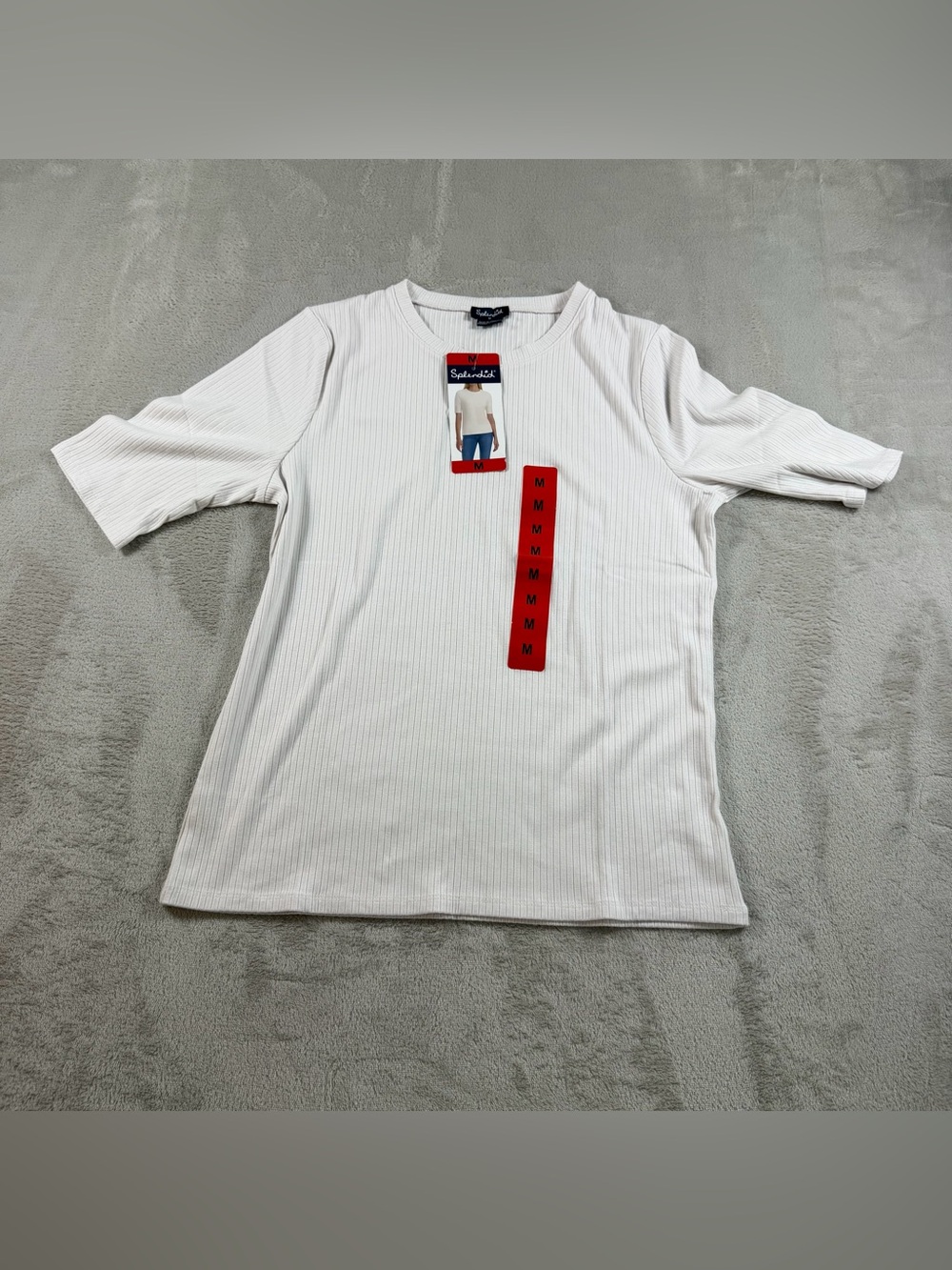 Splendid Shirt Womens Medium White Ribbed Crew Neck Short Sleeve Rayon Top